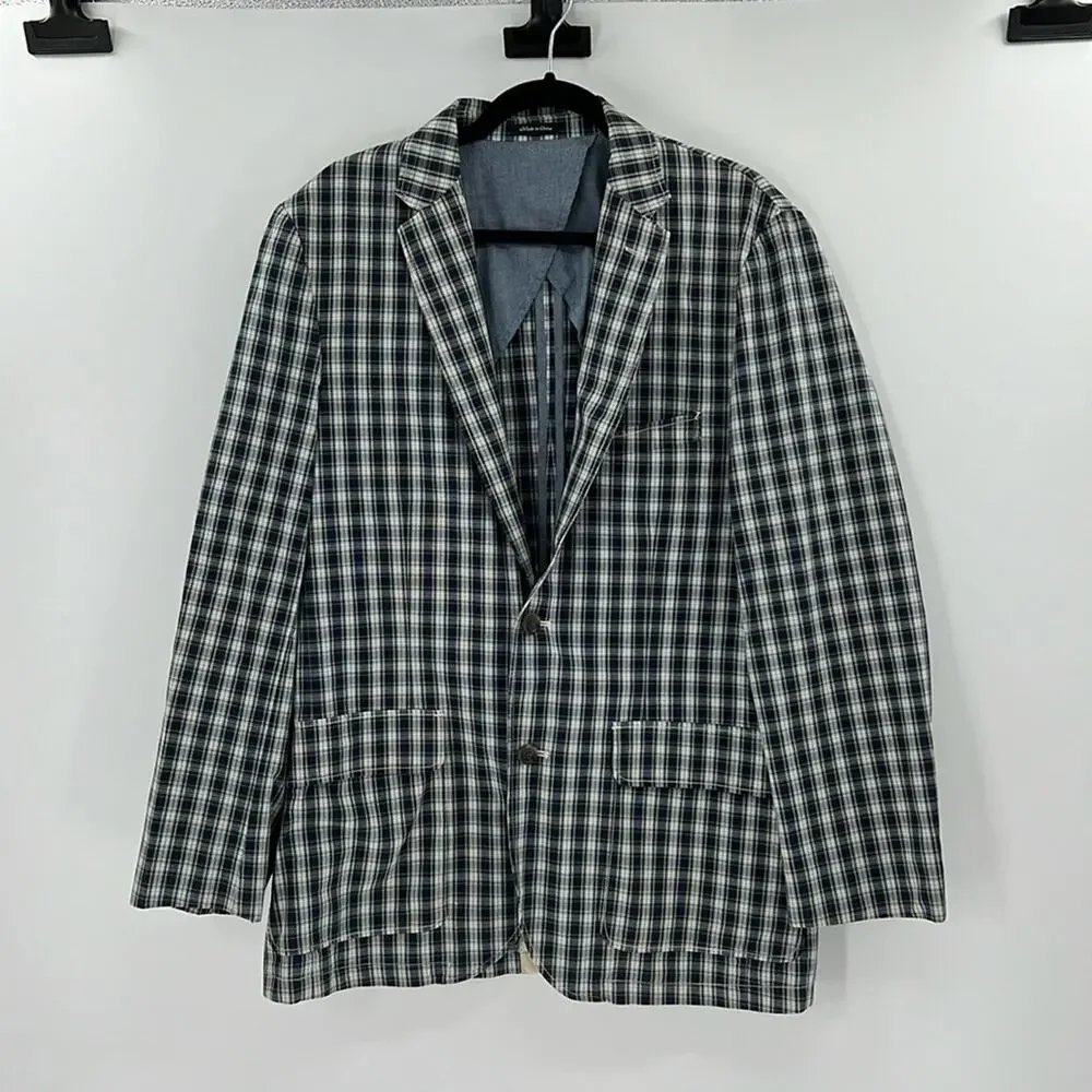 J. Crew Men's Two Button Plaid Blazer - Blue/Green/White - Medium